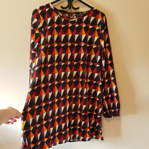 Brave Soul Vibrant Patterned Long-Sleeve Mini Dress Medium. - Picture 3 of 5
